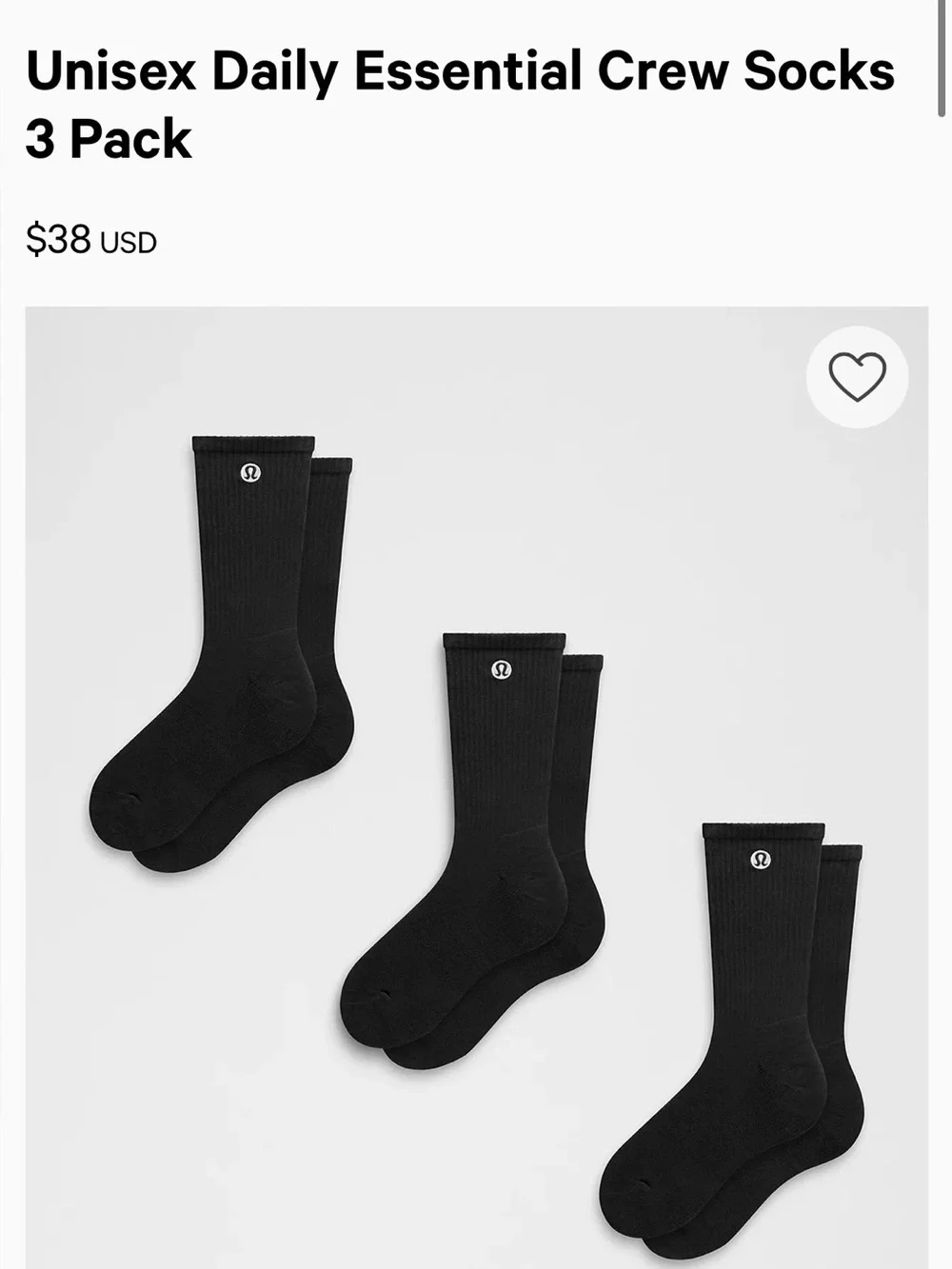 lululemon athletica Daily Essential Crew Socks - Black unisex